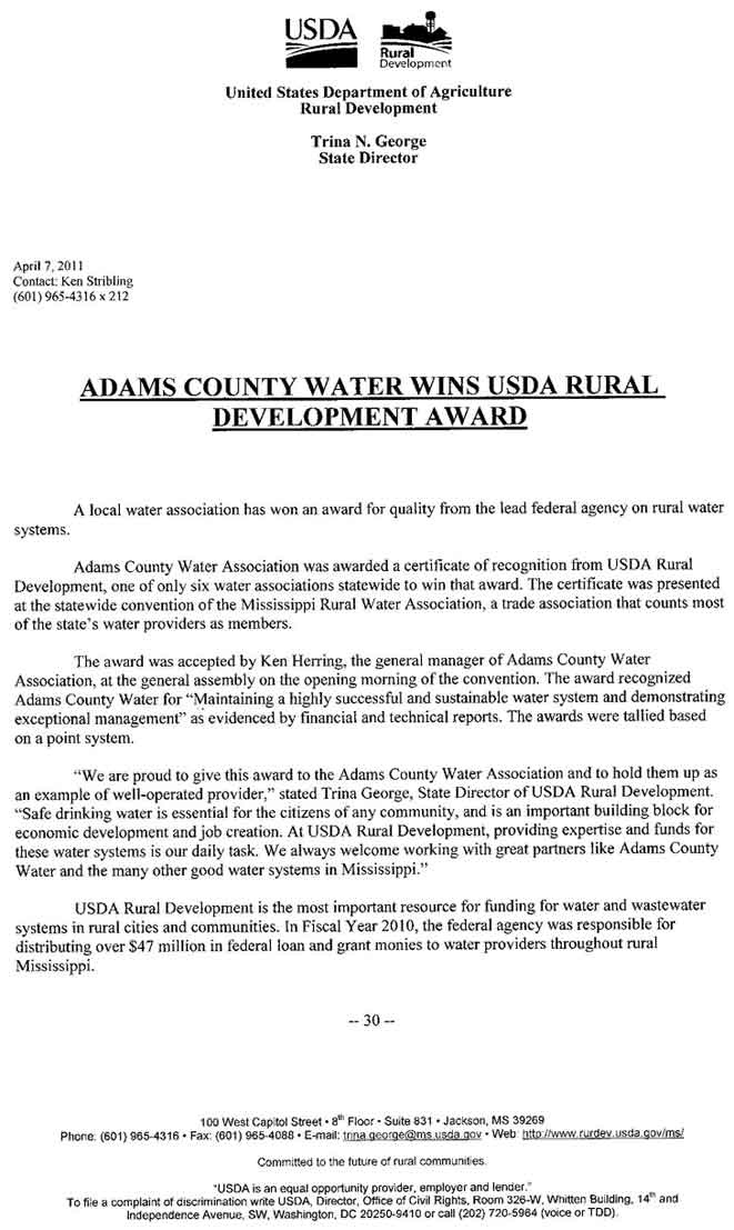 USDA rural development award